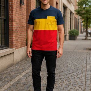 J.Crew yellow Red And Navy Stripe Short Sleeve Men T-Shirt Size Large